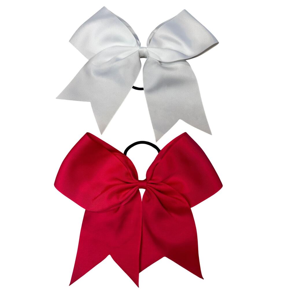 Red White Cheer Bow Set Ponytail Holder